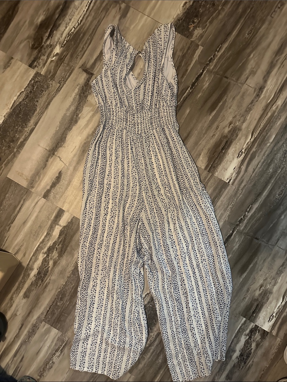 Japna White & Blue Striped Smocked-Waist Sleeveless Jumpsuit - Picture 3 of 3